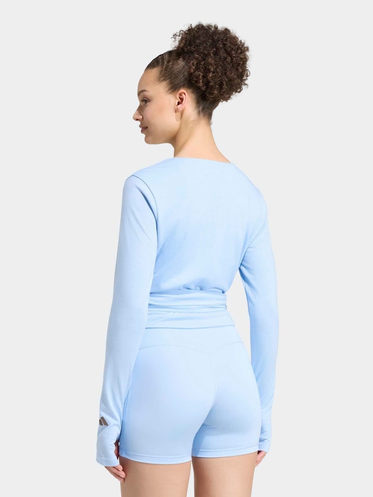 adidas Light Blue 3-Stripes Studio Ballet Wrap Top - Image 2 of 6