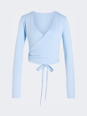 adidas Light Blue 3-Stripes Studio Ballet Wrap Top - Image 6 of 6