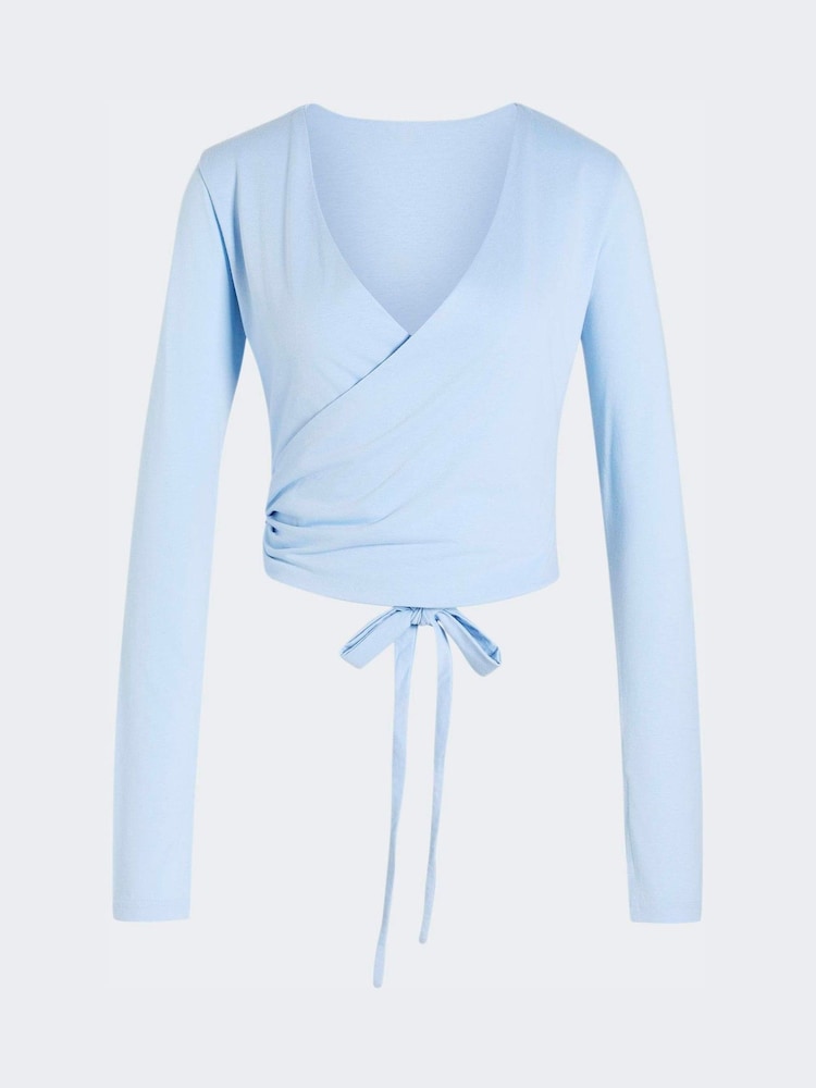 adidas Light Blue 3-Stripes Studio Ballet Wrap Top - Image 6 of 6
