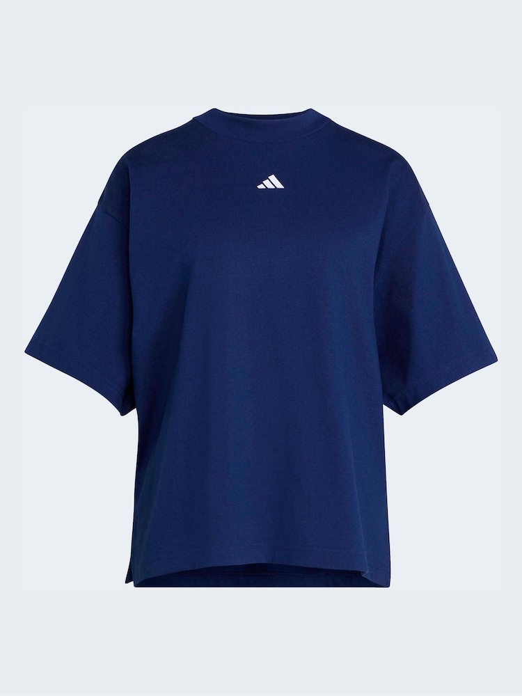 adidas Dark Blue 3-Stripes Studio Graphic Oversize T-Shirt - Image 1 of 1
