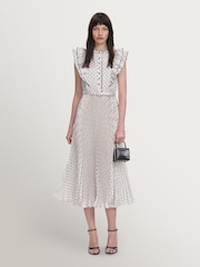 Self-Portrait Cream Ramie Polka Dot Midi Dress - Image 1 of 4