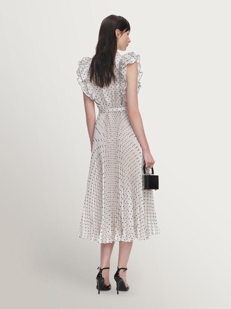 Self-Portrait Cream Ramie Polka Dot Midi Dress - Image 2 of 4