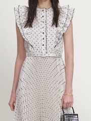 Self-Portrait Cream Ramie Polka Dot Midi Dress - Image 3 of 4