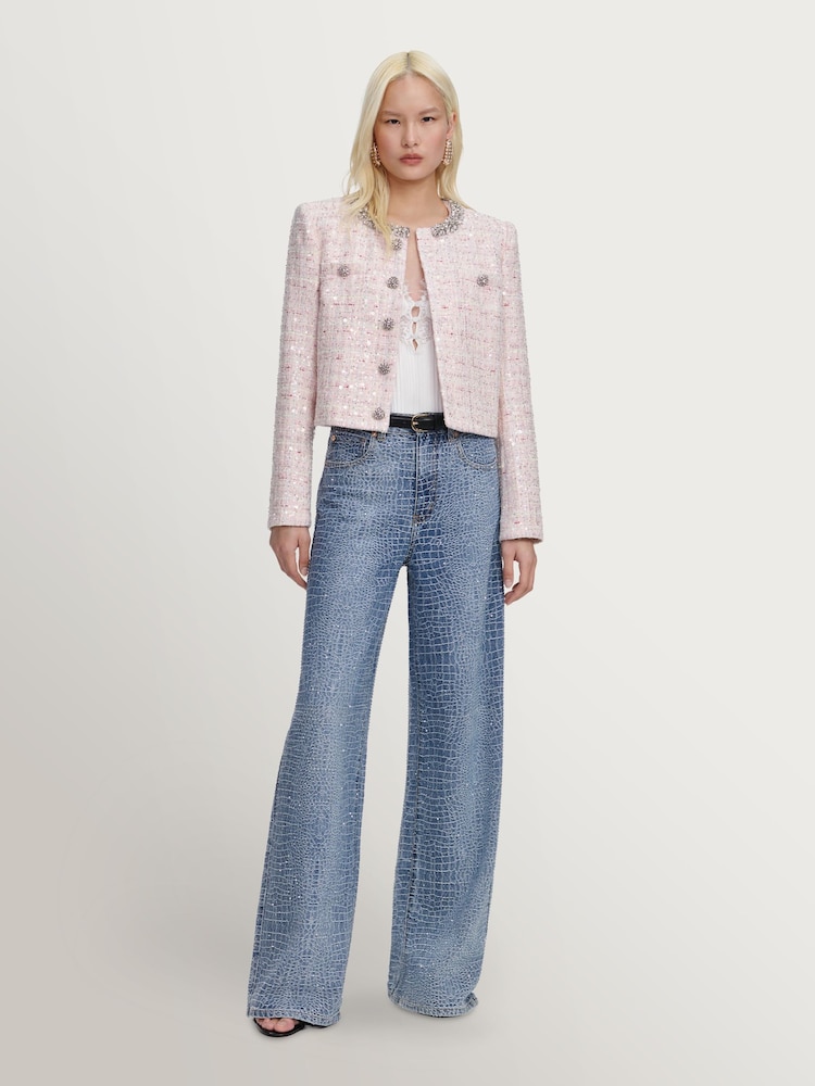 Self-Portrait Pink Sequin Boucle Jacket - Image 1 of 5 Self-Portrait Pink Sequin Boucle Jacket - Image 1 of 5