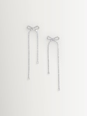 Self-Portrait Silver Tone Crystal Bow Dangle Earrings - Image 3 of 4