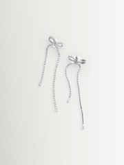 Self-Portrait Silver Tone Crystal Bow Dangle Earrings - Image 4 of 4