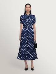 Self-Portrait Blue Polka Dot Satin Midi Dress - Image 1 of 4