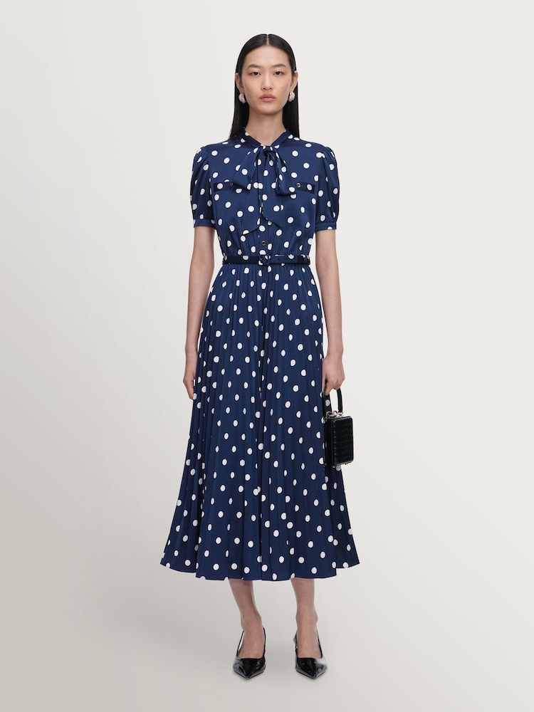 Self-Portrait Blue Polka Dot Satin Midi Dress - Image 1 of 4