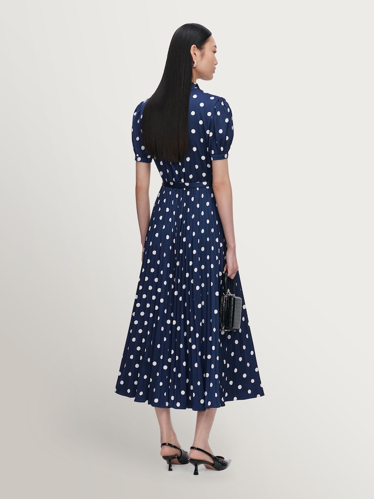 Self-Portrait Blue Polka Dot Satin Midi Dress - Image 2 of 4