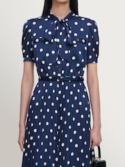 Self-Portrait Blue Polka Dot Satin Midi Dress - Image 3 of 4