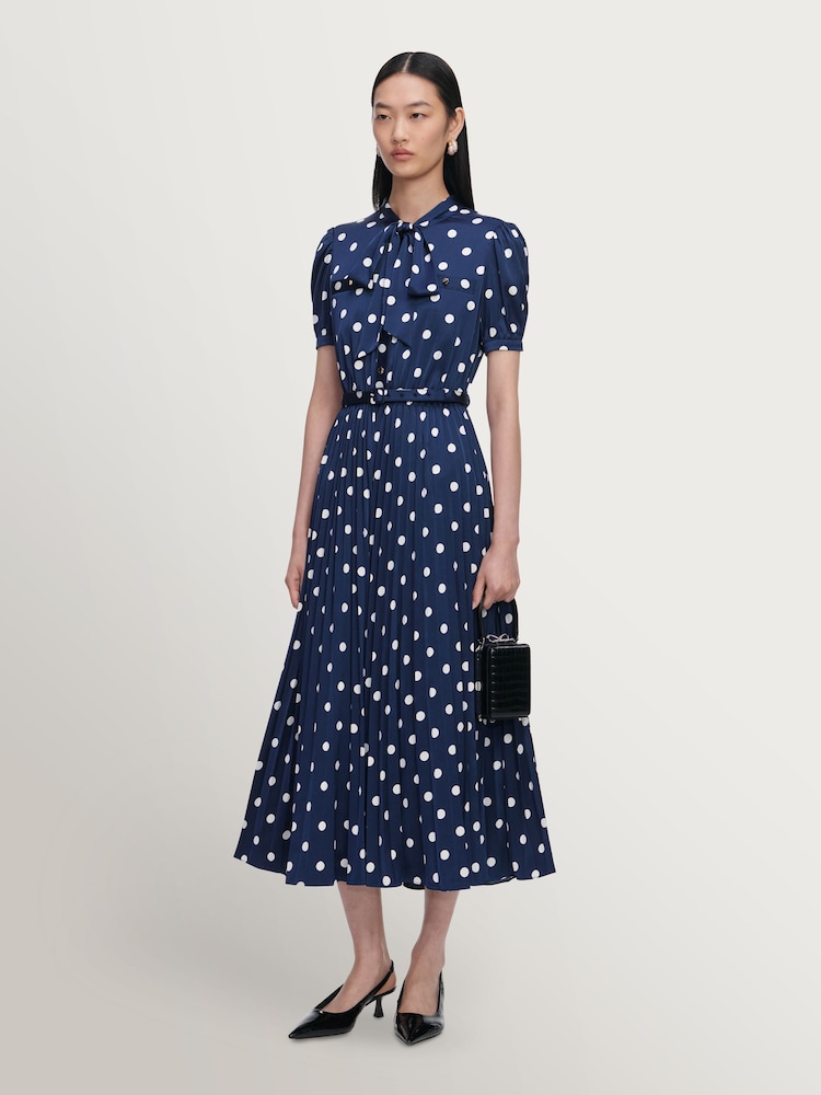 Self-Portrait Blue Polka Dot Satin Midi Dress - Image 4 of 4