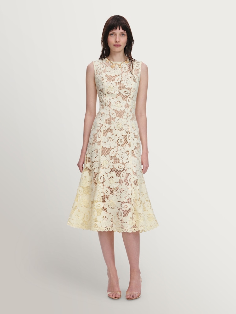 Self-Portrait Yellow Crochet Lace Midi Dress - Image 1 of 5