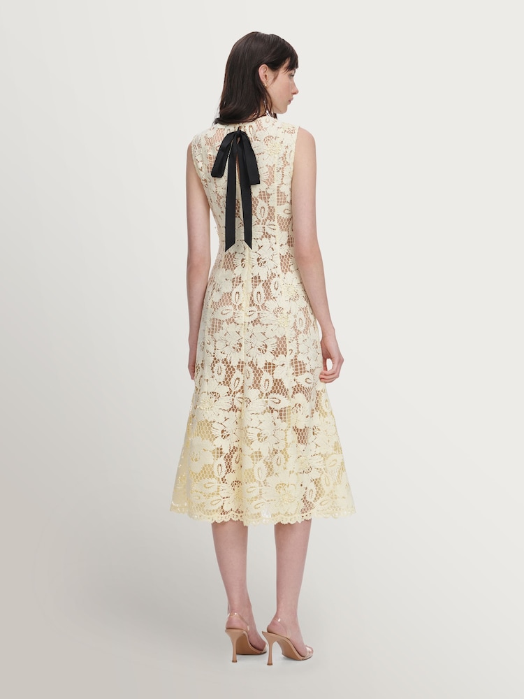Self-Portrait Yellow Crochet Lace Midi Dress - Image 2 of 5