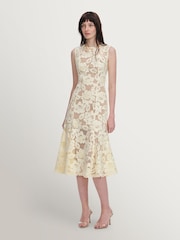 Self-Portrait Yellow Crochet Lace Midi Dress - Image 4 of 5