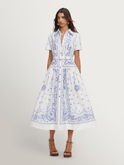 Self-Portrait Blue And Blue Embroidered Midi Dress - Image 3 of 4