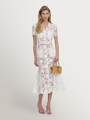 Self-Portrait White Lace Collared Midi Dress - Image 1 of 4