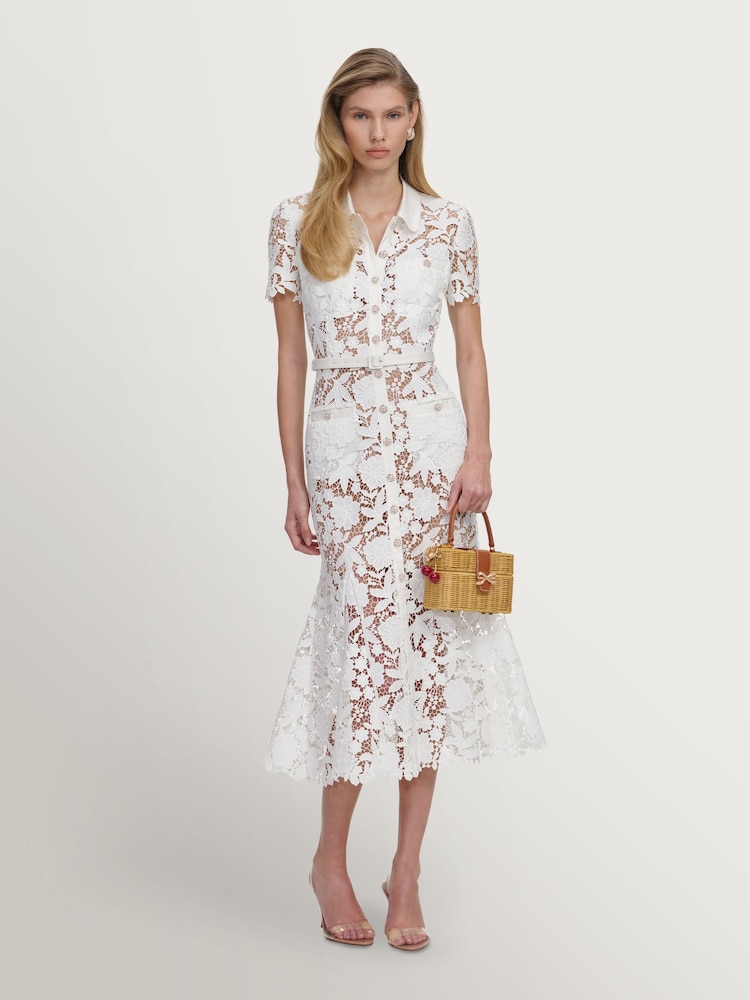 Self-Portrait White Lace Collared Midi Dress - Image 1 of 4