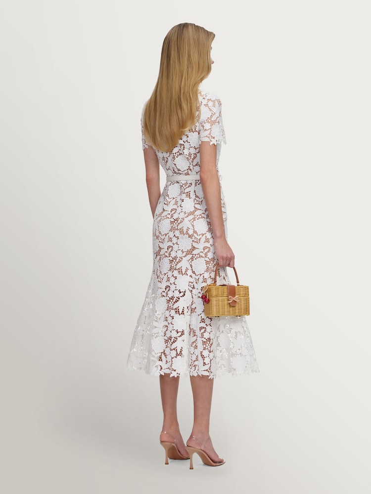 Self-Portrait White Lace Collared Midi Dress - Image 2 of 4