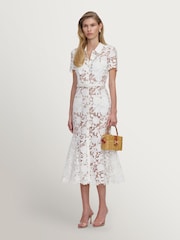 Self-Portrait White Lace Collared Midi Dress - Image 4 of 4