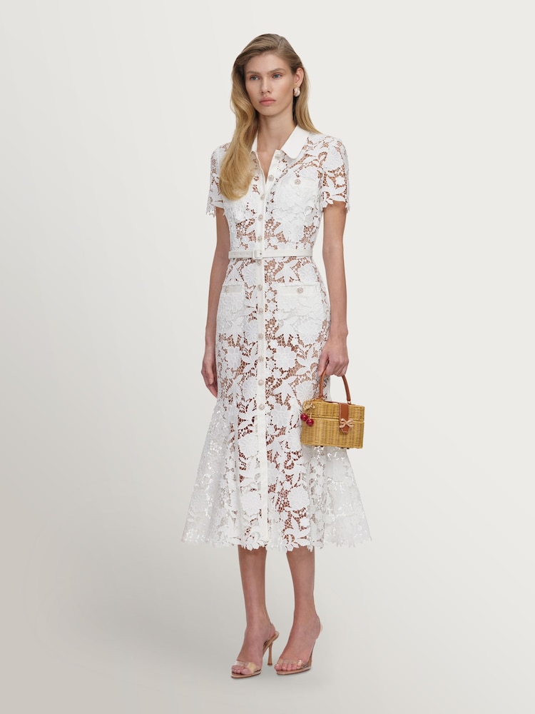 Self-Portrait White Lace Collared Midi Dress - Image 4 of 4