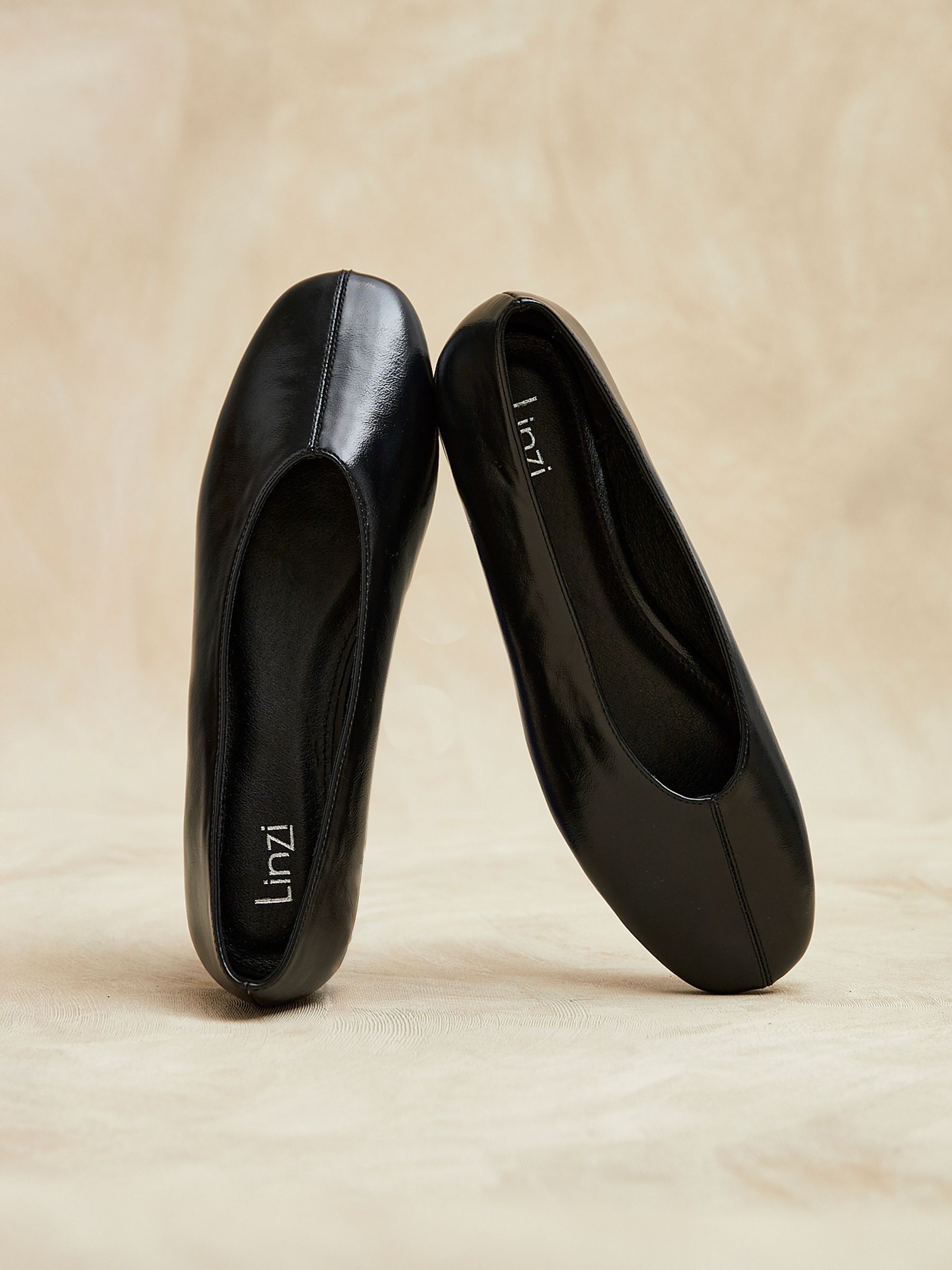 Buy Linzi Black Structure Square Toe Ballet Flats With Top Stitching ...