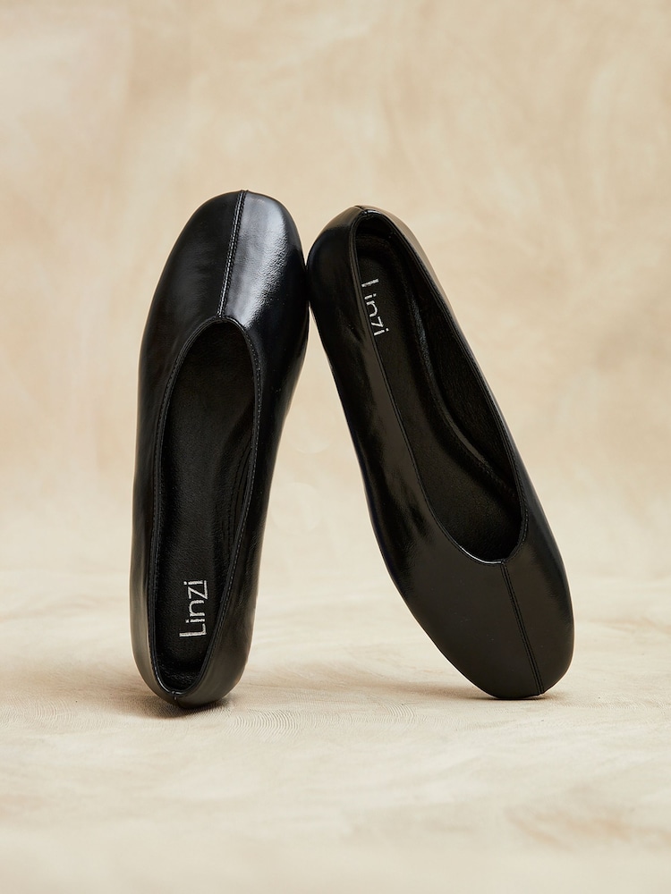 Linzi Black Structure Square Toe Ballet Flats With Top Stitching - Image 1 of 6 Linzi Black Structure Square Toe Ballet Flats With Top Stitching - Image 1 of 6
