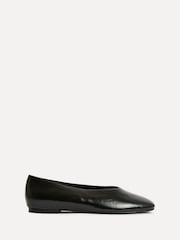 Linzi Black Structure Square Toe Ballet Flats With Top Stitching - Image 2 of 6