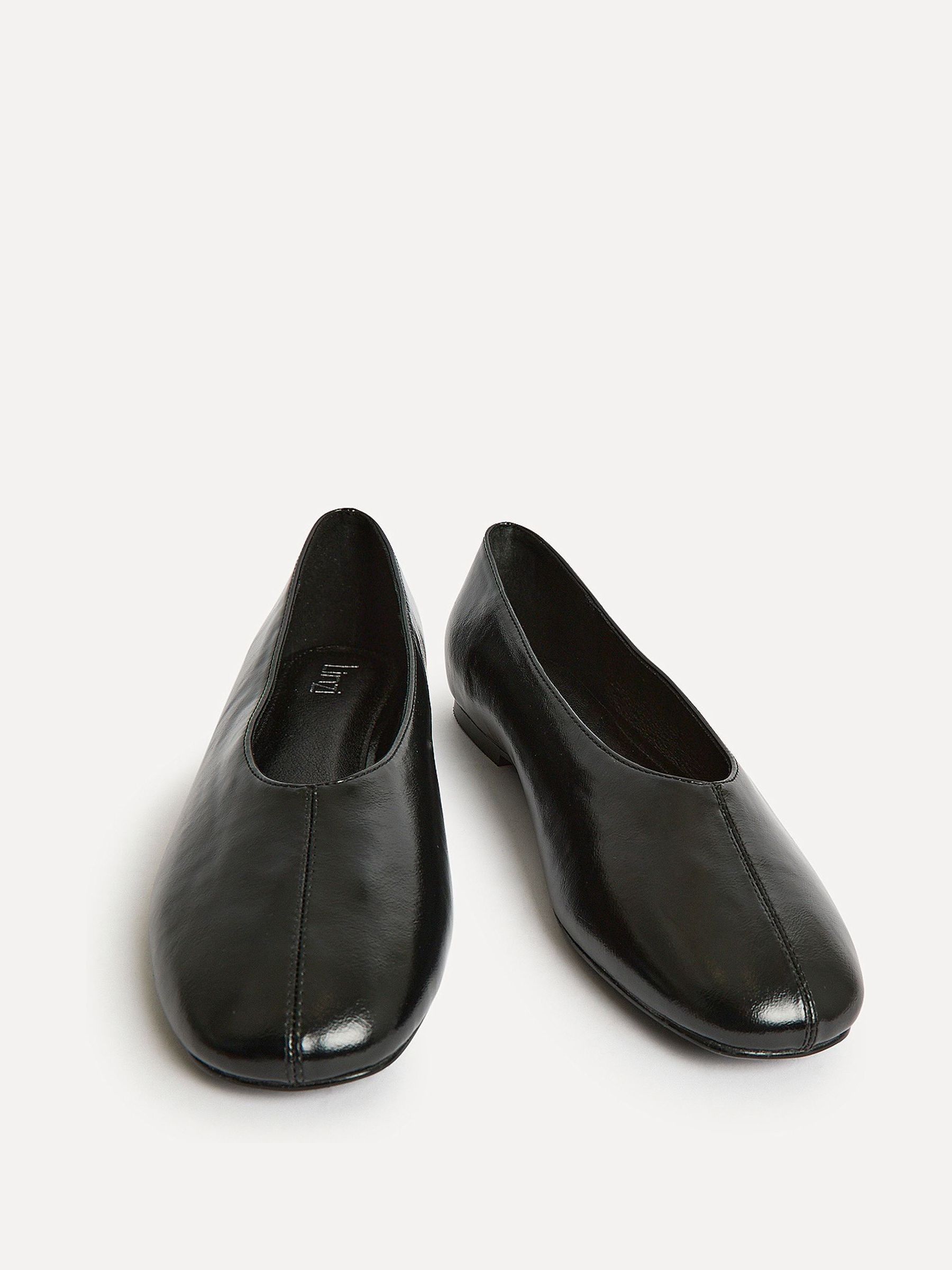 Buy Linzi Black Structure Square Toe Ballet Flats With Top