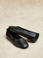 Linzi Black Structure Square Toe Ballet Flats With Top Stitching - Image 6 of 6