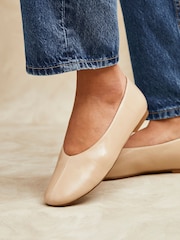 Linzi Nude Structure Square Toe Ballet Flats With Top Stitching - Image 2 of 6