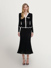 Self-Portrait Black Lace Insert Peplum Knit Midi Dress - Image 1 of 4