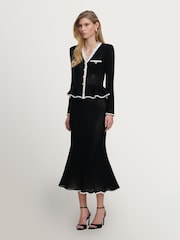 Self-Portrait Black Lace Insert Peplum Knit Midi Dress - Image 4 of 4