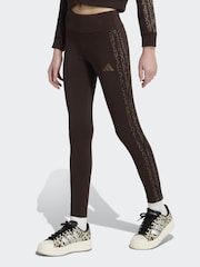 adidas Brown Animal Print 3 Stripe Leggings - Image 1 of 6