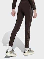 adidas Brown Animal Print 3 Stripe Leggings - Image 2 of 6