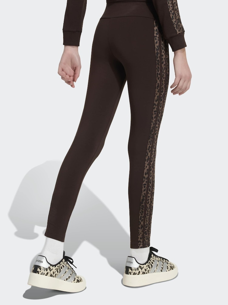 adidas Brown Animal Print 3 Stripe Leggings - Image 2 of 6