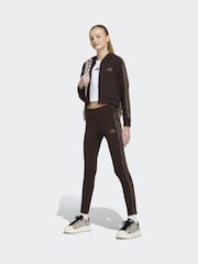 adidas Brown Animal Print 3 Stripe Leggings - Image 3 of 6