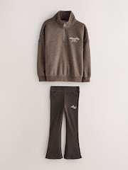 Superdry Brown Flared Leggings Sweat Top & Joggers Set - Image 7 of 13