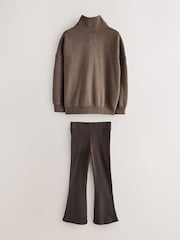 Superdry Brown Flared Leggings Sweat Top & Joggers Set - Image 8 of 13