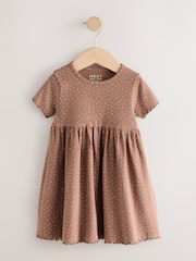 Brown Short Sleeve Ribbed Dresses 2 Pack (3mths-7yrs) - Image 3 of 6