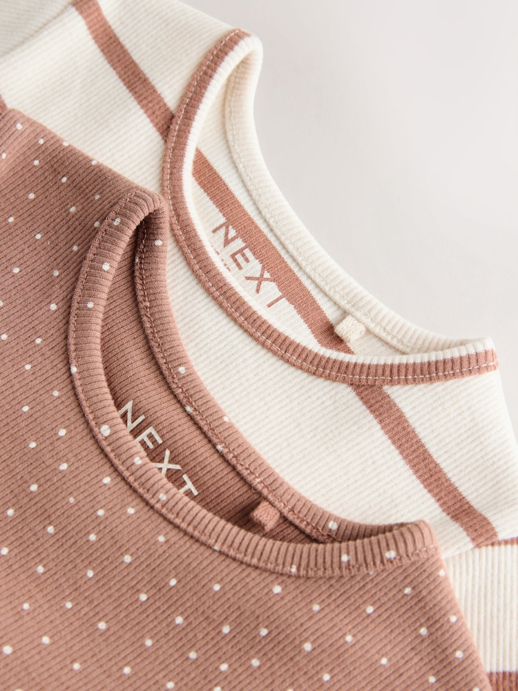 Brown Short Sleeve Ribbed Dresses 2 Pack (3mths-7yrs) - Image 6 of 6