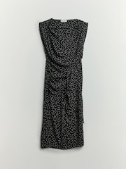 BHOEM Black Polka Dots Draped Midi Dress With Tie Detail - Image 6 of 6