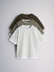 The Set 3 Pack Mock Layer Oversized Short Sleeve T-Shirt Green/Grey/White - Image 2 of 6