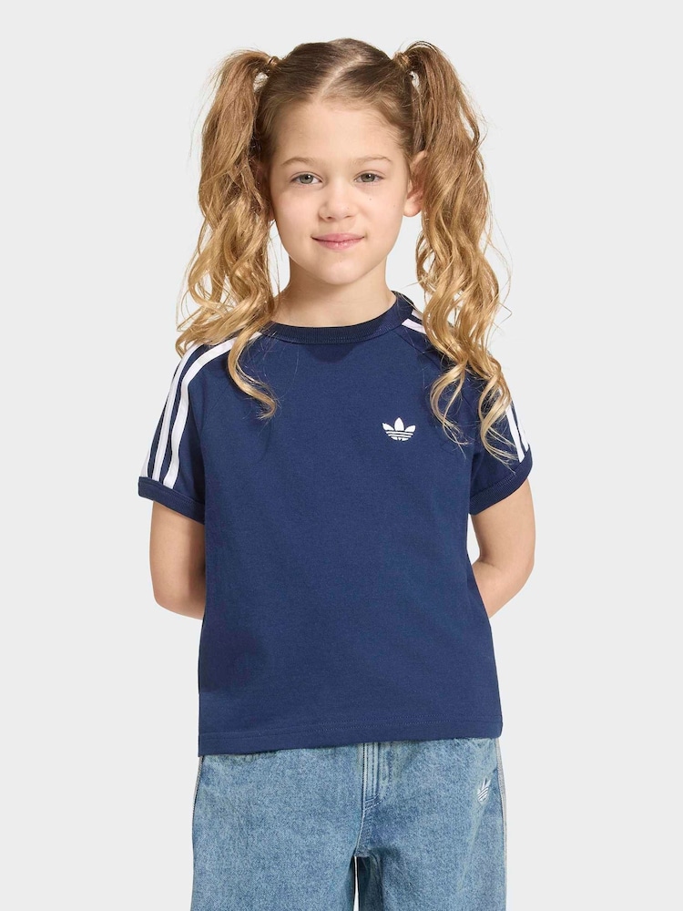 adidas Originals Blue 3 Stripe T-Shirt - Image 1 of 6