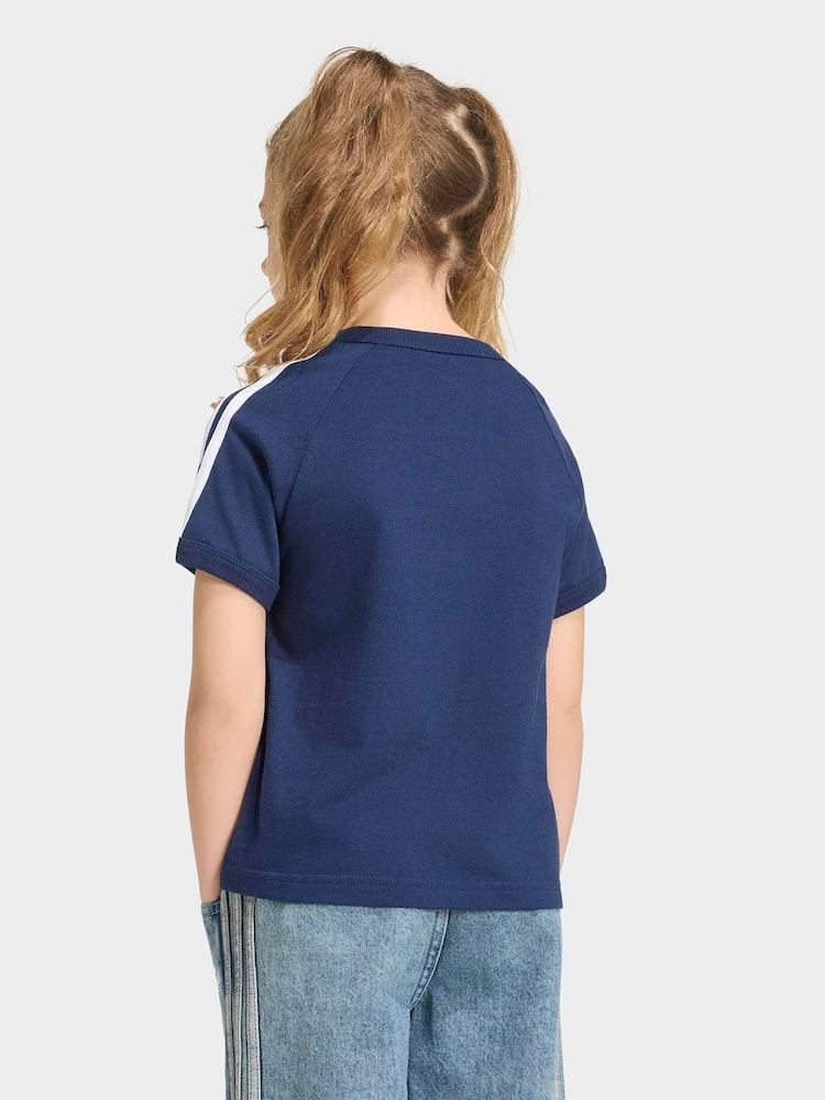 adidas Originals Blue 3 Stripe T-Shirt - Image 2 of 6