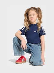 adidas Originals Blue 3 Stripe T-Shirt - Image 3 of 6