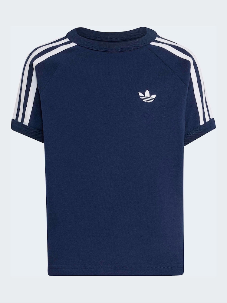 adidas Originals Blue 3 Stripe T-Shirt - Image 6 of 6