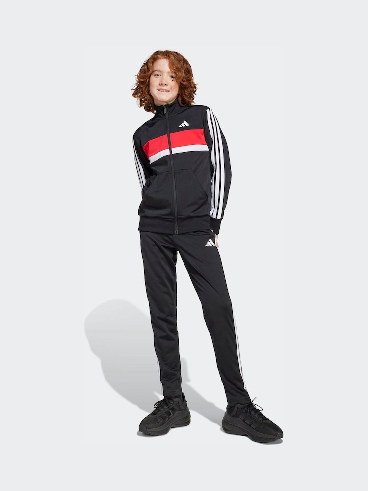 adidas Black/Red Kids Seasonal Essentials Tiberio 3-Stripes Tricot Tracksuit - Image 1 of 8