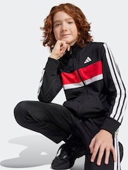 adidas Black/Red Kids Seasonal Essentials Tiberio 3-Stripes Tricot Tracksuit - Image 5 of 8
