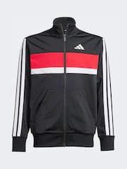 adidas Black/Red Kids Seasonal Essentials Tiberio 3-Stripes Tricot Tracksuit - Image 7 of 8