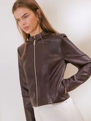 Friends Like These Fig Purple Collarless PU Jacket - Image 4 of 5
